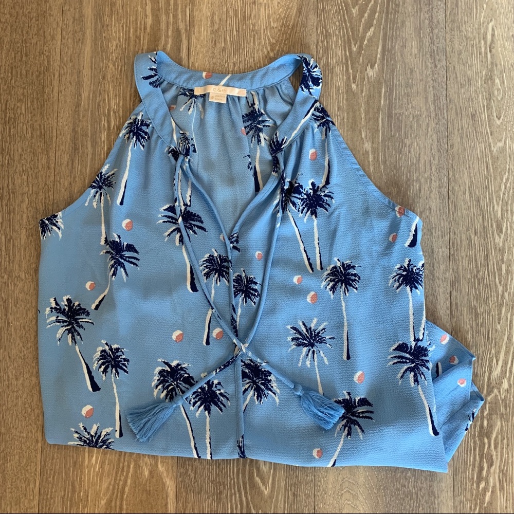 NWOT Sleeveless Top in Blue Palm Tree Pattern